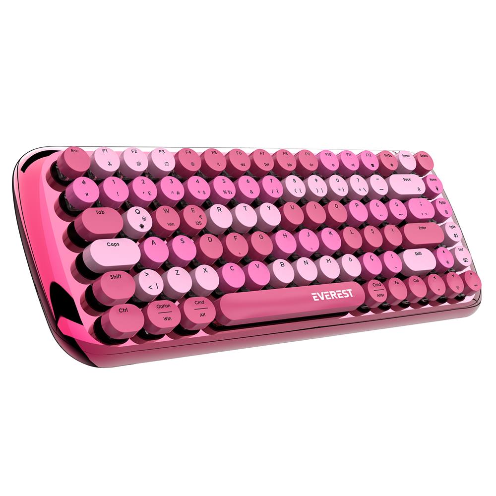 Everest KB-BT09 PARRY Renkli Tuşlu Pembe Bluetooth+ 2.4Ghz Q Yuvarlak Tuşlu Mekanik Klavye Kablosuz