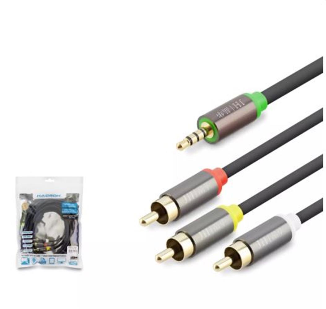 HADRON HDX1066 3.5MM TO 3RCA KABLO 2LINE GOLD 5M SİYAH