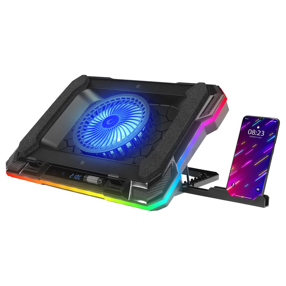 Rampage S49 Cyclone Siyah 10 Mode RGB 140-140mm 1Fanlı 14-19" LED Ekranlı Notebook Soğutucu Stand