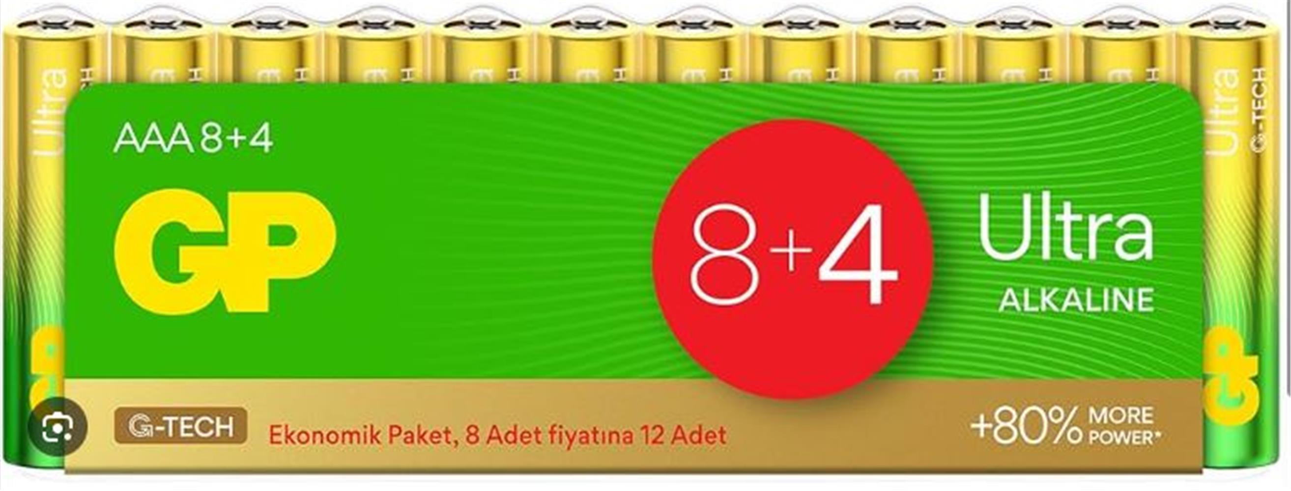 GP G-Tech LR03 AAA Boy Ultra Alkalin İnce Kalem Pil 12'li Paket GP24AU-VS12